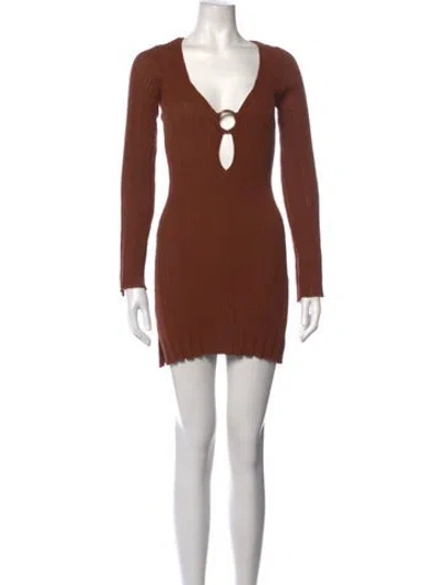 Pre-owned L*space V-neck Mini Dress In Brown