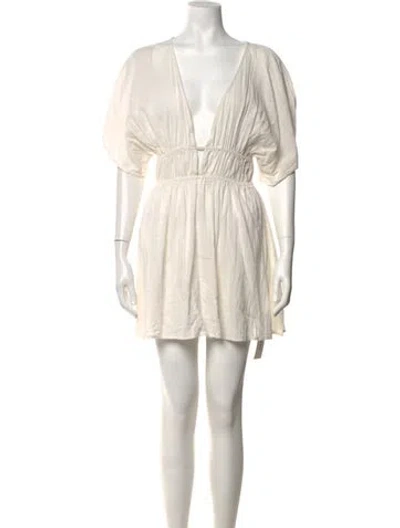 Pre-owned L*space V-neck Mini Dress In Neutrals