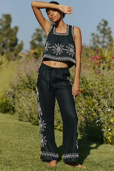 L*space X Rails Emmie Linen Embroidered Pants In Black