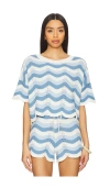 L*space Lspace Make Waves Stripe Short Sleeve Cover-up Shirt In 海蓝
