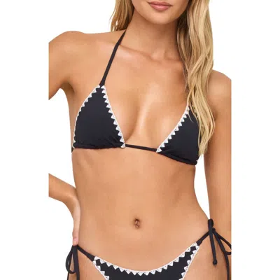 L*space Lspace Zahra Embroidered Halter Swim Top In Black/cream