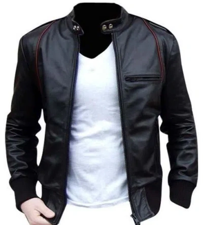 Pre-owned Ltd Black Leather Jacket Men - Black Real Lambskin Mens Leather Jacket