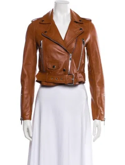 Pre-owned Lth Jkt Leather Biker Jacket In Brown