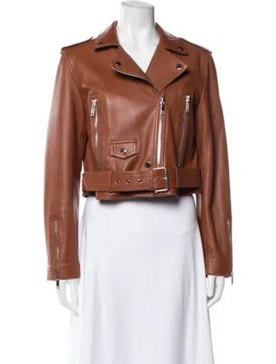 Pre-owned Lth Jkt Leather Biker Jacket In Brown