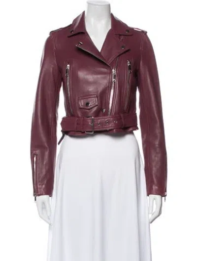 Pre-owned Lth Jkt Leather Biker Jacket In Burgundy