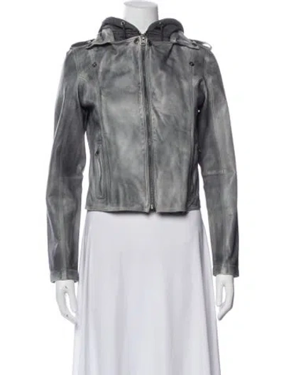 Pre-owned Lth Jkt Leather Biker Jacket In Gray