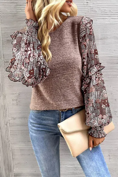 Ltx Sportswear Ruffle Sleeve Top In Chestnut In Pink