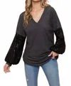 Ltx Sportswear Sequin Sleeve Top In Charcoal