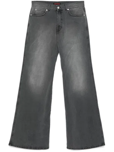 Lựu Dạn Luu Dan Wide-leg Denim Jeans With Concealed Fly And Whiskering Effect In Black