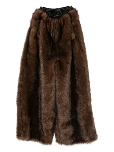 Lựu Đạn Bontan Faux-fur Drawstring Trousers In Brown