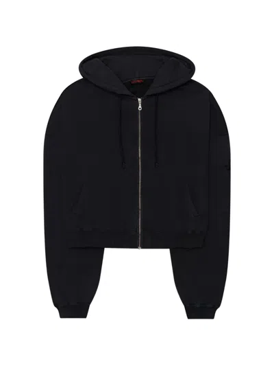 Lựu Đạn Washed Zip-up Hoodie In Black