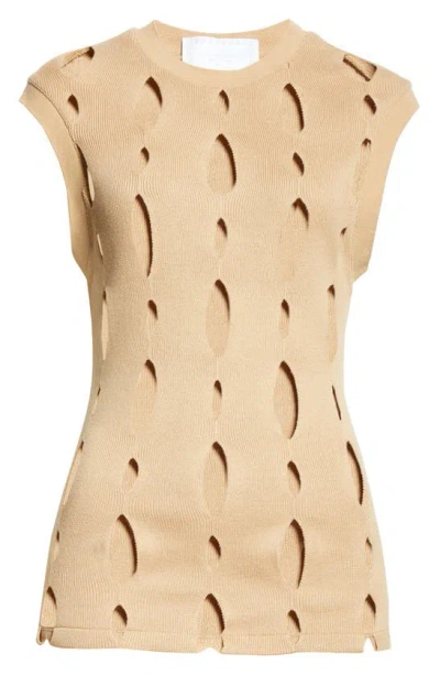 Luar Cutout Cap Sleeve Cotton Blend Sweater In Camel