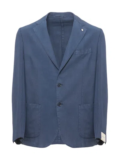Lubiam Blue Classic Lapel Linen-blend Blazer