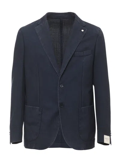 Lubiam Blue Classic Lapel Wool Blazer In Black