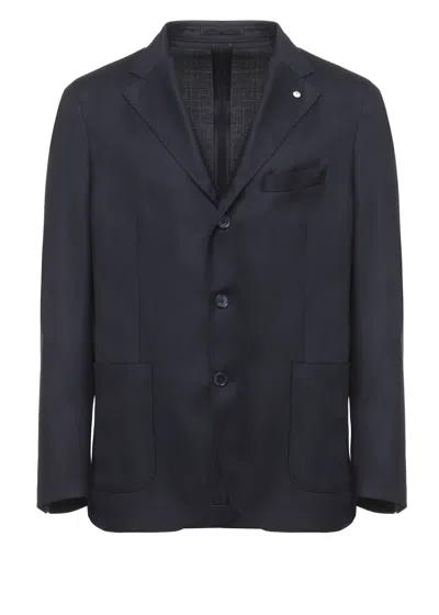 Lubiam Blue Classic Lapel Wool Blazer In Black