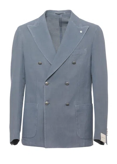 Lubiam Blue Peak Lapel Cotton Blazer