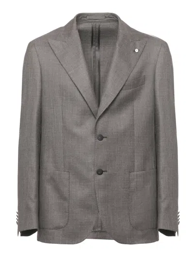 Lubiam Brown Peak Lapel Wool Blazer In Gray