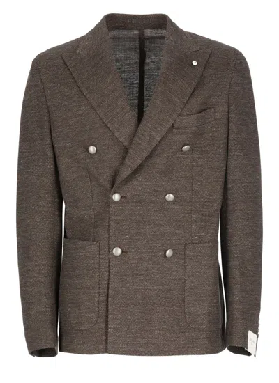 Lubiam Ivory Linen Double Breasted Jacket In Gray
