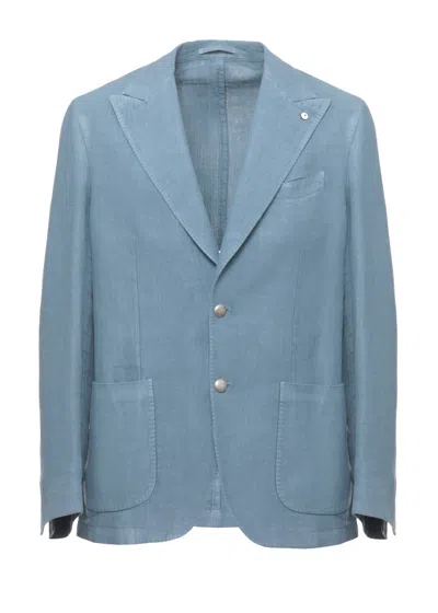Lubiam Light Blue Peak Lapel Blazer In Red
