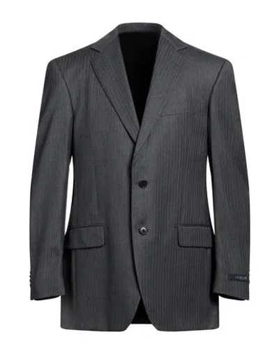 Lubiam Man Suit Jacket Steel Grey Size 40 Virgin Wool