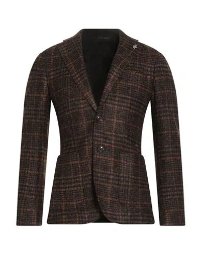 Lubiam Man Blazer Dark Brown Size 40 Acrylic, Virgin Wool, Polyester