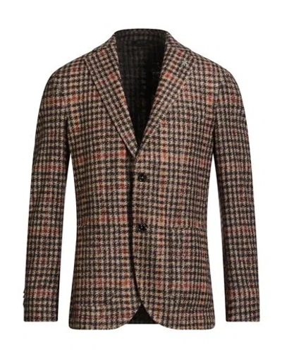 Lubiam Man Blazer Dark Brown Size 42 Acrylic, Virgin Wool, Polyester