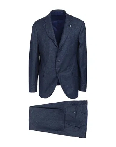 Lubiam Man Suit Navy Blue Size 46 Virgin Wool, Cotton, Silk