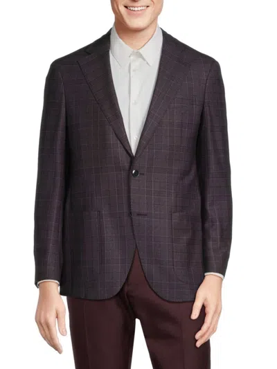 Lubiam Men's Plaid Wool Blazer In Burgundy Red