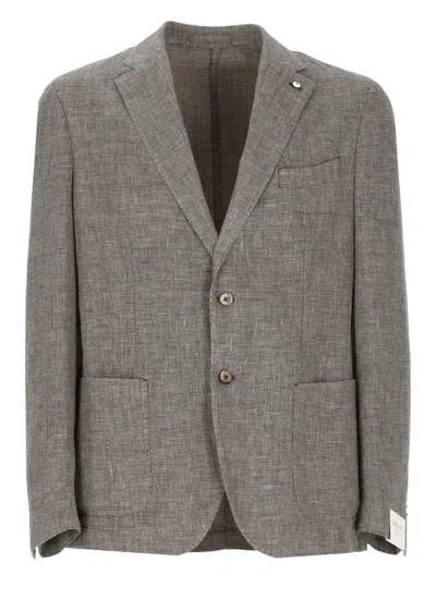 Lubiam Virgin Wool And Linen Jacket In Gray