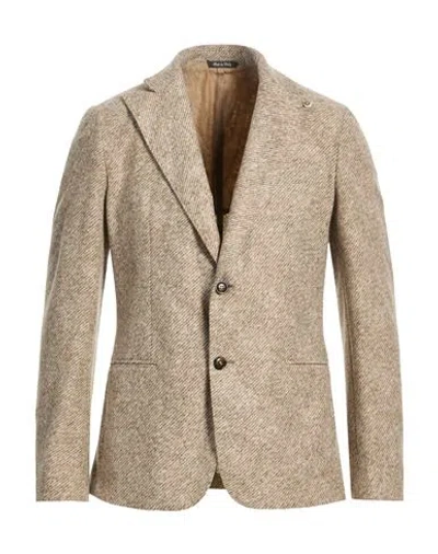 Luca Bertelli Man Blazer Beige Size 38 Polyester, Virgin Wool In Brown