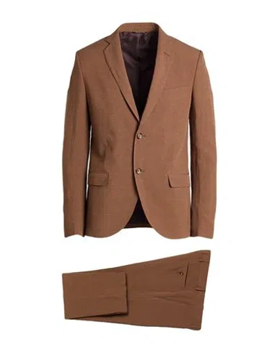 Luca Bertelli Man Suit Brown Size 38 Viscose, Linen
