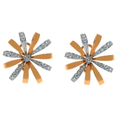 Pre-owned Luca Carati 18k Rose & White Gold Dimond Flower Earrings 1.29cttw