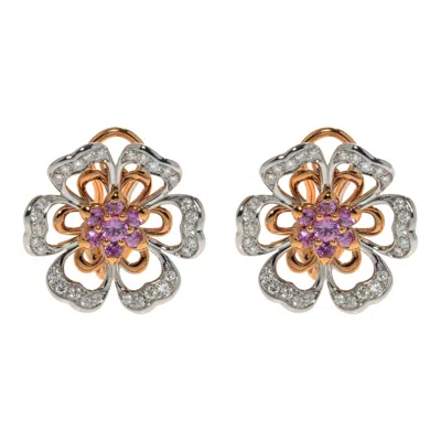 Pre-owned Luca Carati 18k Rose & White Gold Pink Sapphire Diamond Flower Earrings