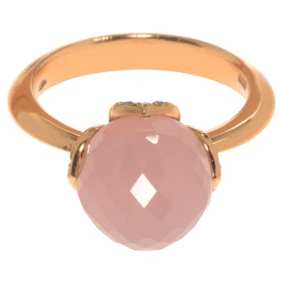 Pre-owned Luca Carati 18k Rose Gold Chalcedony Gemstone & Diamond Ring 0.13cttw In Red