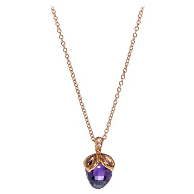 Pre-owned Luca Carati 18k Rose Gold Purple Amethyst & Diamond Pendant Necklace 0.03cttw In Red