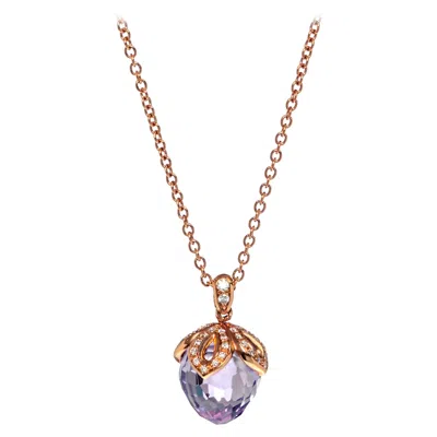 Pre-owned Luca Carati 18k Rose Gold Purple Amethyst & Diamond Pendant Necklace 0.21cttw In Red