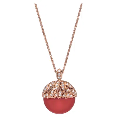 Pre-owned Luca Carati 18k Rose Gold Red Agate Diamond Pendant Necklace 0.30cttw