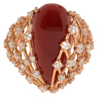 Pre-owned Luca Carati 18k Rose Gold Red Agate Gemstone & Diamonds Ring 1.22cttw