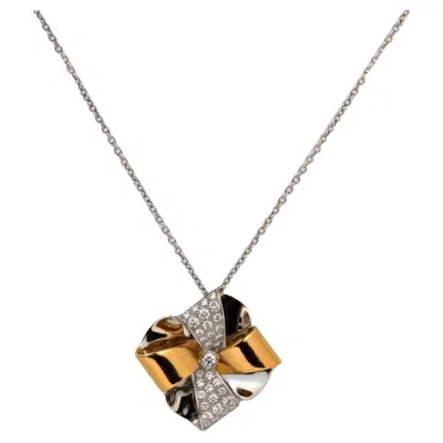 Pre-owned Luca Carati 18k White & Rose Gold Diamond Bow-knot Pendant Necklace