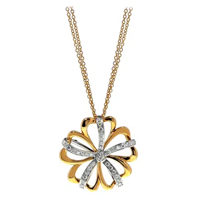 Pre-owned Luca Carati 18k Yellow & White Gold Diamond Flower Pendant Necklace 0.86cttw