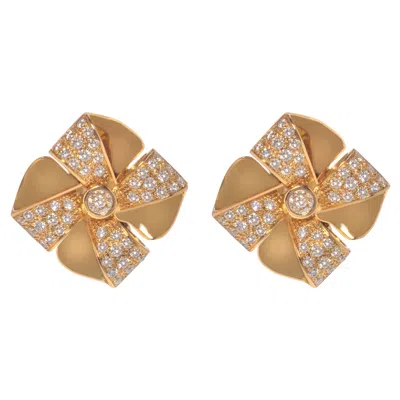 Pre-owned Luca Carati 18k Yellow Gold Diamond Flower Earrings 0.99cttw