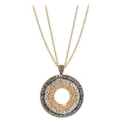 Pre-owned Luca Carati 18k Yellow Gold White & Brown Diamond Pendant Large Necklace 6.82