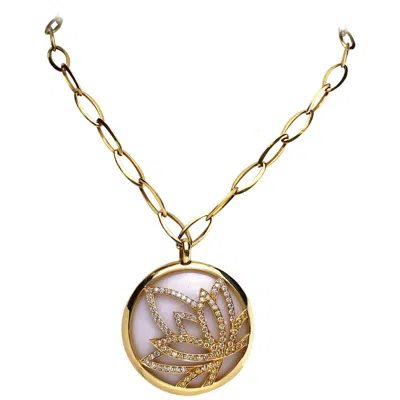 Pre-owned Luca Carati 18kt Gold Opal Lotus Pendant, 1.17ct. Yellow & .76ct. White Diamond