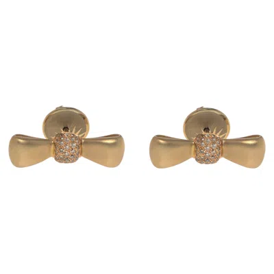 Pre-owned Luca Carati Brown Diamond Bow Stud Earrings 18k Yellow Gold 0.37cttw