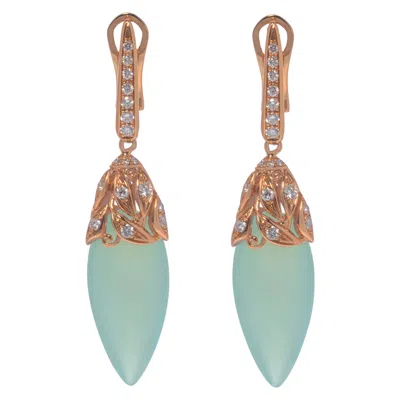 Pre-owned Luca Carati Chalcedony Diamond Drop Earrings 18k Yellow Gold 0.45cttw