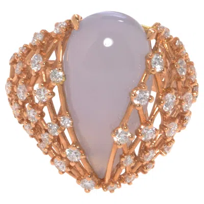 Pre-owned Luca Carati Chalcedony Gemstone Diamond Ring 18k Yellow Gold 1.25cttw Size 7.5