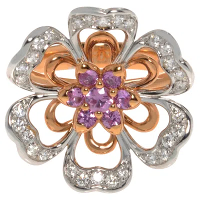 Pre-owned Luca Carati Diamond & Pink Sapphire Cocktail Ring 18k Gold Size 7