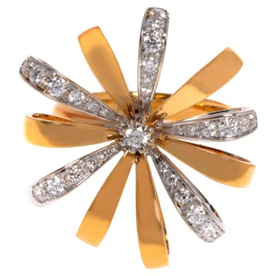 Pre-owned Luca Carati Diamond Cocktail Ring 18k Yellow & White Gold 0.62cttw