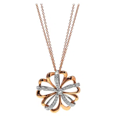 Pre-owned Luca Carati Diamond Flower Pendant Long Necklace 18k Rose & White Gold 0.87cttw