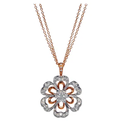 Pre-owned Luca Carati Diamond Flower Pendant Necklace 18k Rose & White Gold 1.11cttw